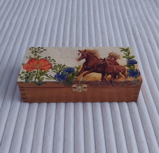 Garenas koka kārba ar zirgiem